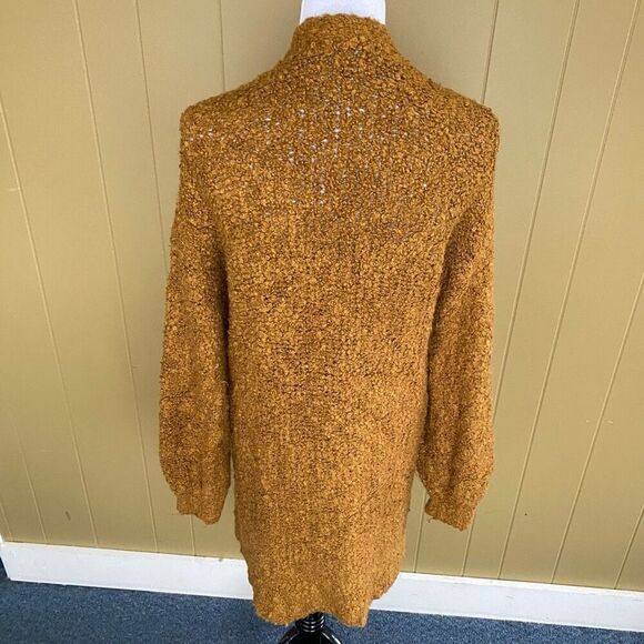 American Eagle women S open front textured cardigan w/front pockets gold - Picture 6 of 9